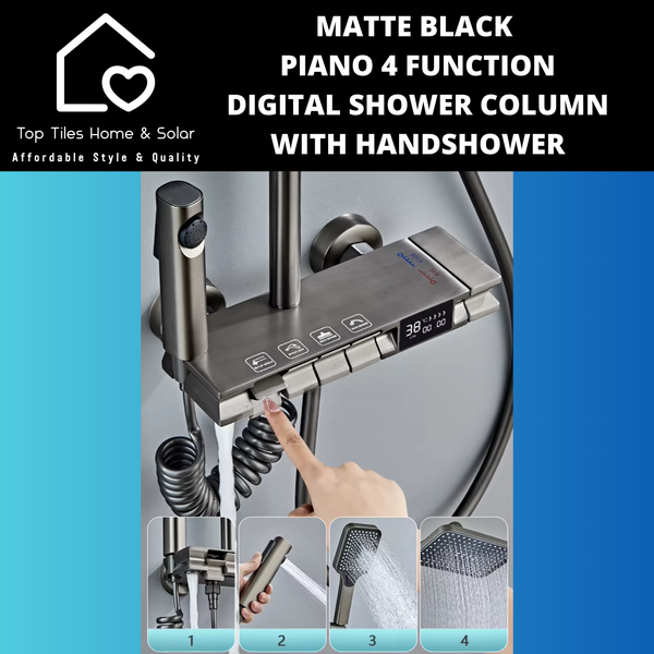 Black Piano 4 Function Digital Shower Column With Handshower