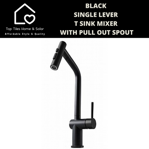 Black Single Lever T Sink Mixer With Pull Out Spout