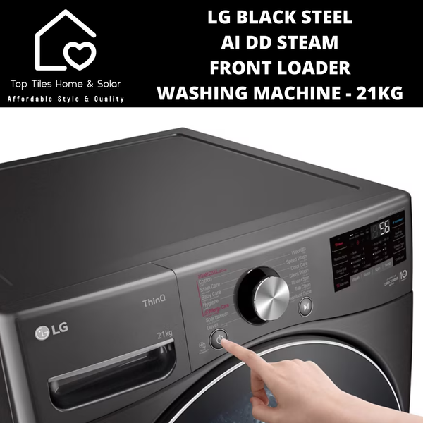 LG Black Steel AI DD Steam Front Loader Washing Machine - 21kg