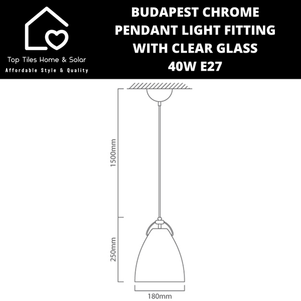 Budapest Chrome Pendant Light Fitting with Clear Glass - 40W E27