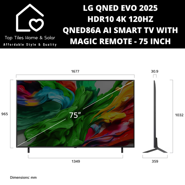 LG QNED EVO 2025 HDR10 4K 120Hz QNED86A AI Smart TV with Magic Remote - 75 Inch