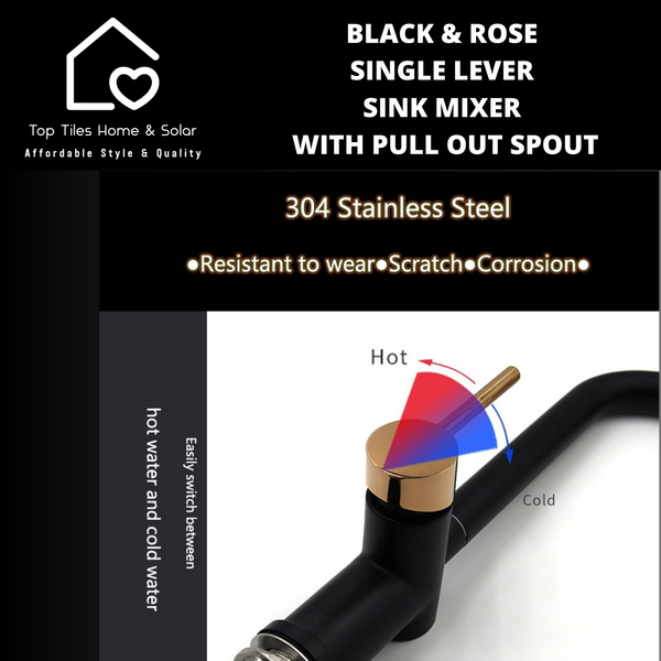 Black & Rose Single Lever Sink Mixer With Pull Out Spout