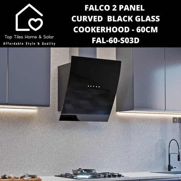 Falco 2 Panel Curved  Black Glass Cookerhood - 60cm FAL-60-S03D