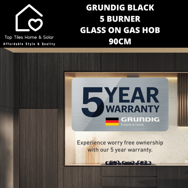 Grundig Black 5 Burner Glass on Gas Hob - 90cm