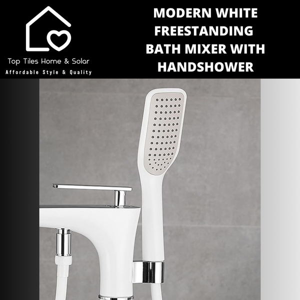 Modern White Freestanding Bath Mixer With Handshower