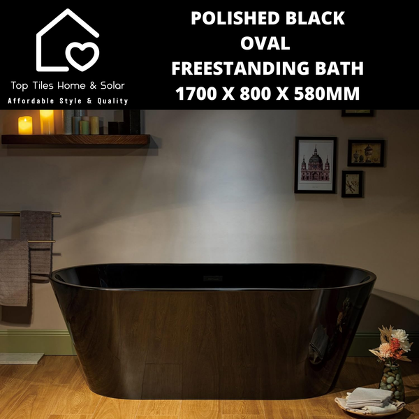 Polished Black Oval Freestanding Bath - 1700 x 800 x 580mm
