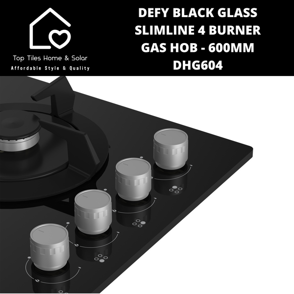 Defy Black Glass Slimline 4 Burner Gas Hob - 600mm DHG604