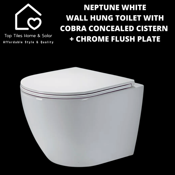 Neptune White Wall Hung Toilet With Cobra Concealed Cistern & Chrome Flush Plate