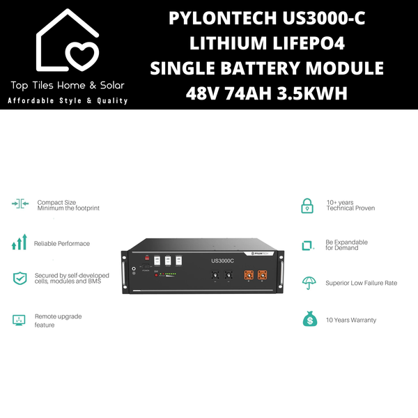 Pylontech US3000-C Lithium LiFePo4 Single Solar Battery Module - 48V 74Ah 3.5kWh
