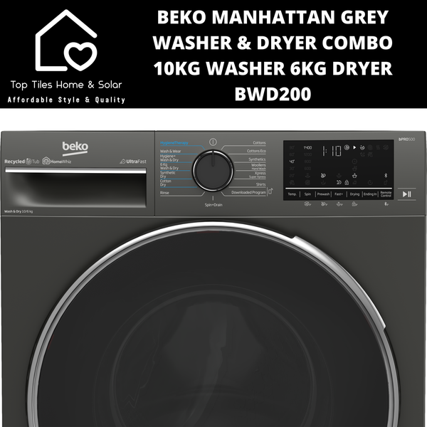 Beko Manhattan Grey Washer & Dryer Combo -  10kg Washer 6kg Dryer BWD200