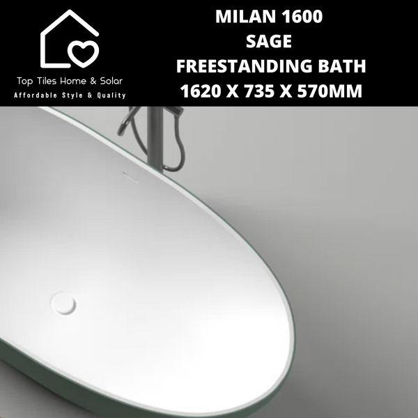 Milan 1600 Sage Freestanding Bath - 1620 x 735 x 570mm