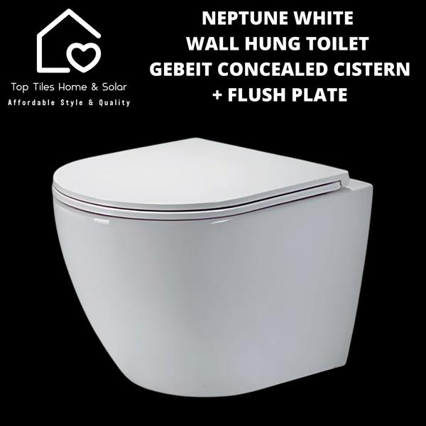 Neptune White Wall Hung Toilet With Geberit Concealed Cistern & Dual Flush Plate