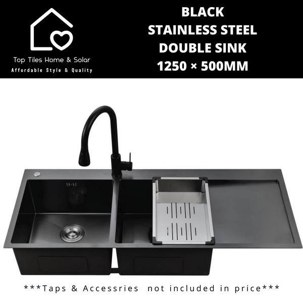 Black Stainless Steel Double Sink - 1250 × 500mm