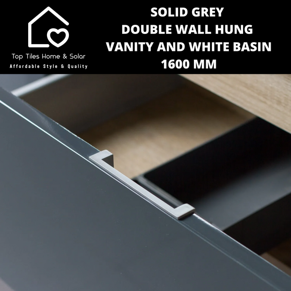 Solid Grey Double Wall Hung Vanity and White Basin - 1600 mm