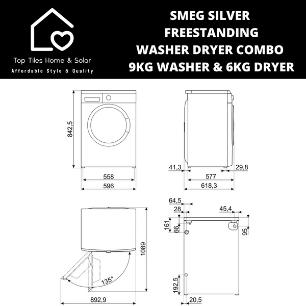 Smeg Silver Freestanding Washer Dryer Combo - 9/6kg