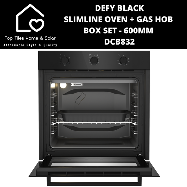 Defy Black Slimline Oven + Slimline Gas Hob Box Set - 600mm DCB832