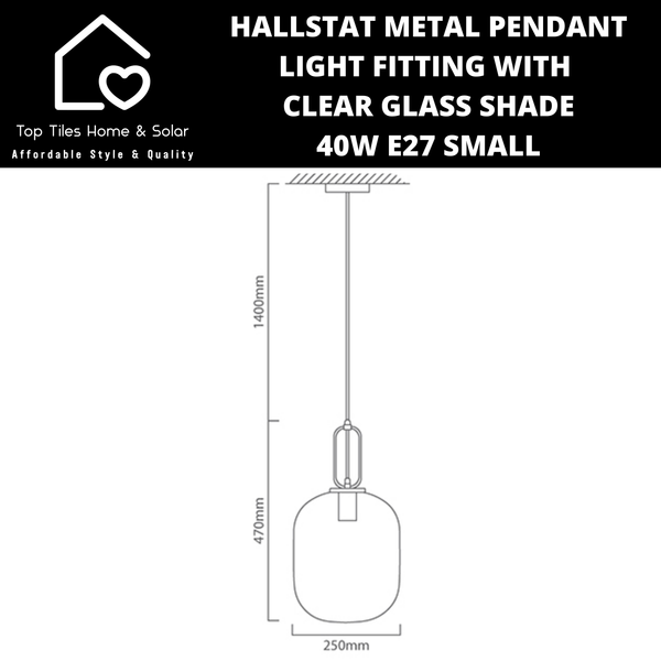 Hallstat Metal Pendant Light Fitting with Clear Glass Shade - 40W E27 Small
