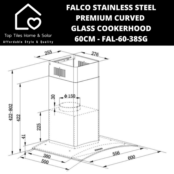 Falco Stainless Steel Premium Curved Glass Cookerhood - 60cm FAL-60-38SG
