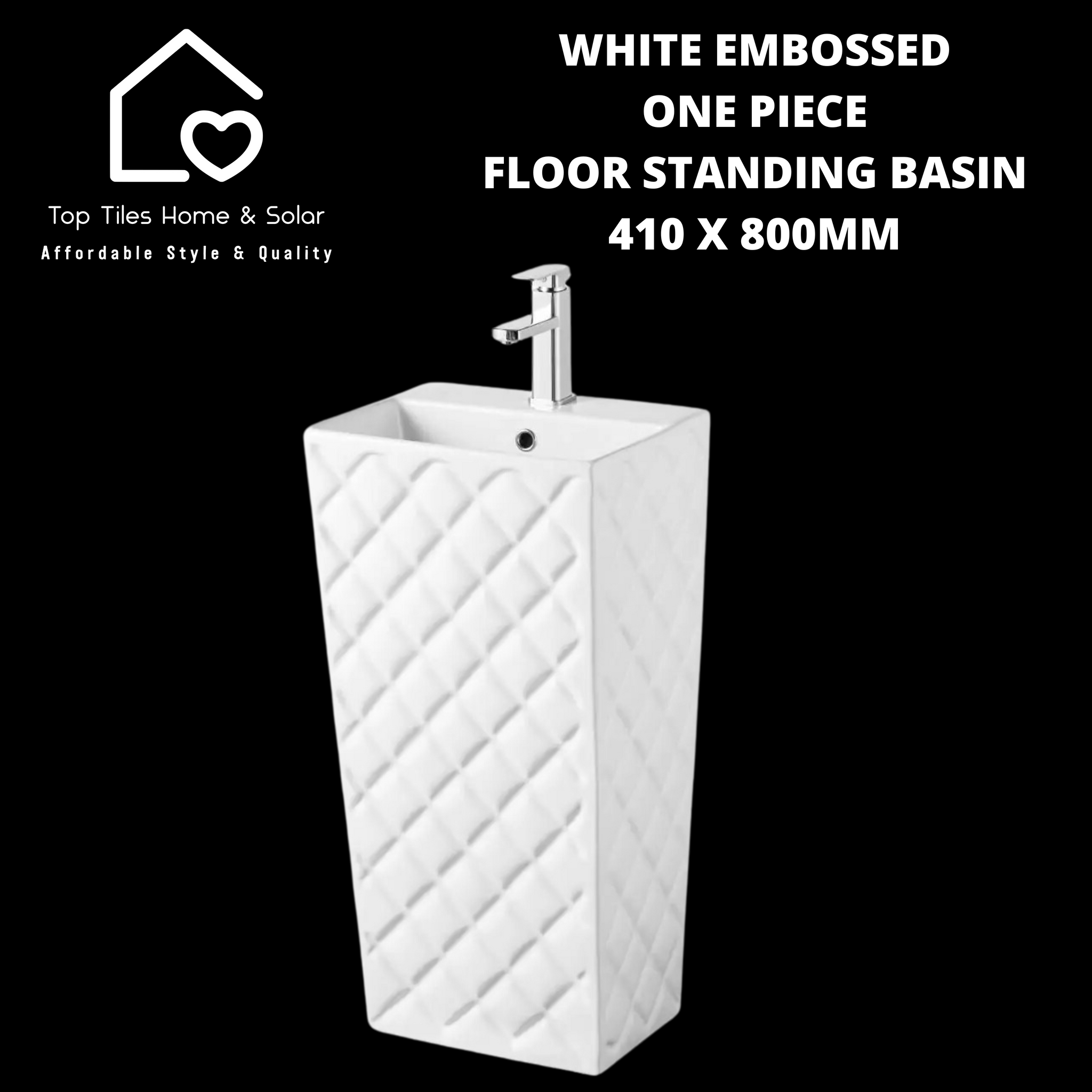 White Embossed One Piece Floor Standing Basin - 410 x 800mm