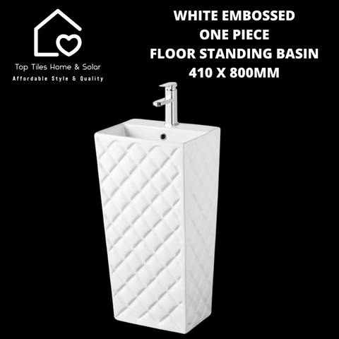 White Embossed One Piece Floor Standing Basin - 410 x 800mm
