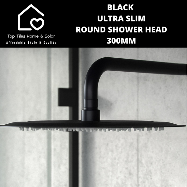 Black Ultra Slim Round Shower Head - 300mm