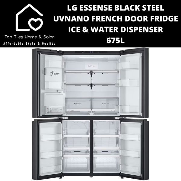 LG Essense Black Steel UVNano French Door Fridge - 675L Ice & Water Dispenser