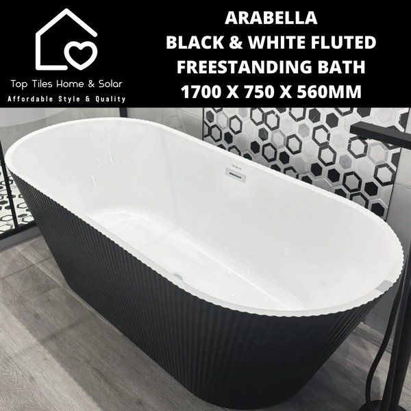 Arabella Black & White Fluted Freestanding Bath - 1700 x 750 x 560mm