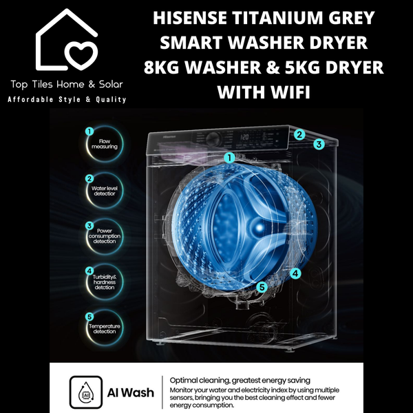 Hisense Titanium Grey Smart Washer Dryer - 8kg Washer & 5kg Dryer