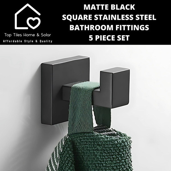 Matte Black Square Stainless Steel Bathroom Fittings - 5 Piece Set