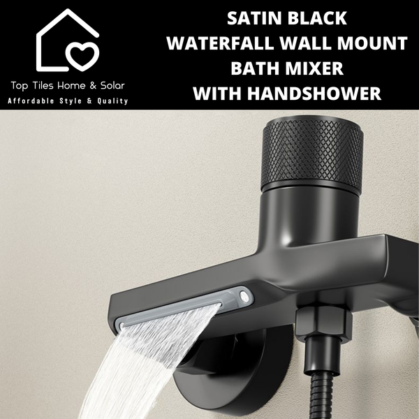 Satin Black Waterfall Wall Mount Bath Mixer With Handshower