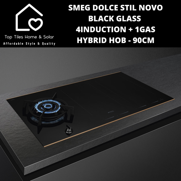 Smeg Dolce Stil Novo Black Glass 4Ceran + 1Gas Hybrid Hob - 90cm