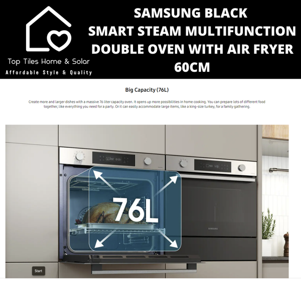Samsung Black Smart Steam Multifunction Double Oven with Air Fryer - 60cm
