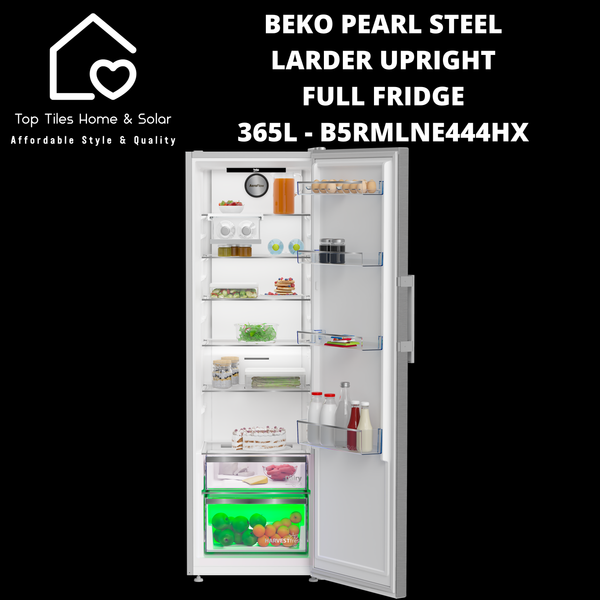 Beko Pearl Steel Larder Upright Full Fridge - 365L B5RMLNE444HX