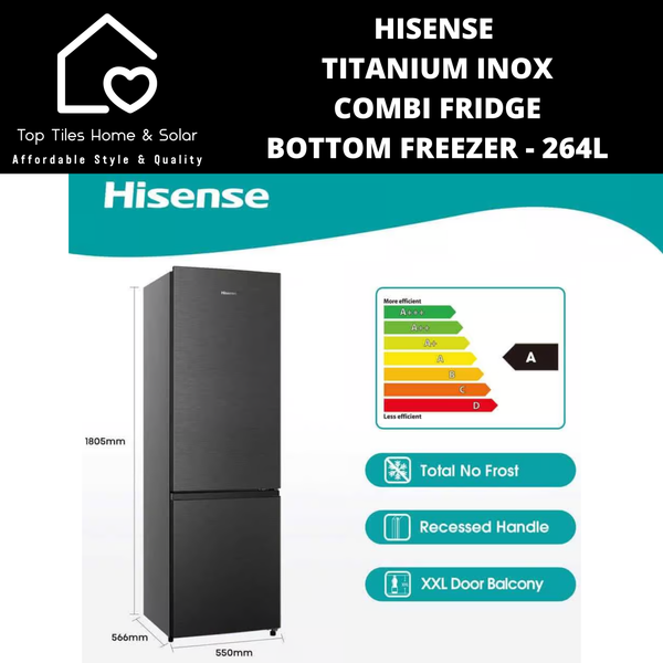 Hisense Titanium Inox Combi Fridge Bottom Freezer - 264L