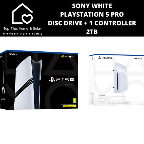 Sony White PlayStation 5 Pro + Disc Drive + 1 Controllers - 2TB