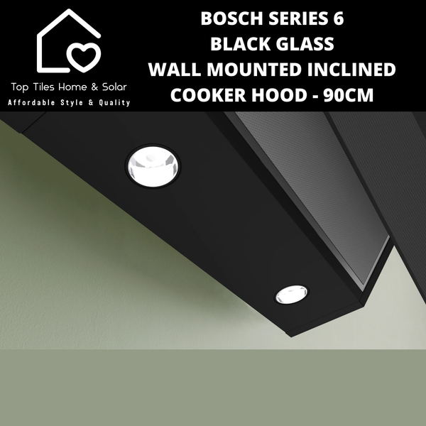 Bosch Series 6 - Black Glass Wall Mounted Inclined Cooker Hood - 90cm