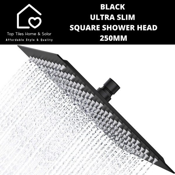 Black Ultra Slim Square Shower Head - 250mm