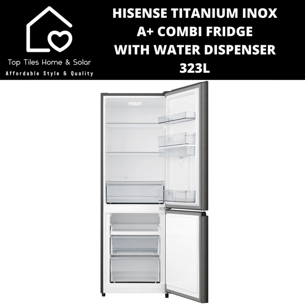 Hisense Titanium Inox A+ Combi Fridge with Water Dispenser - 323L