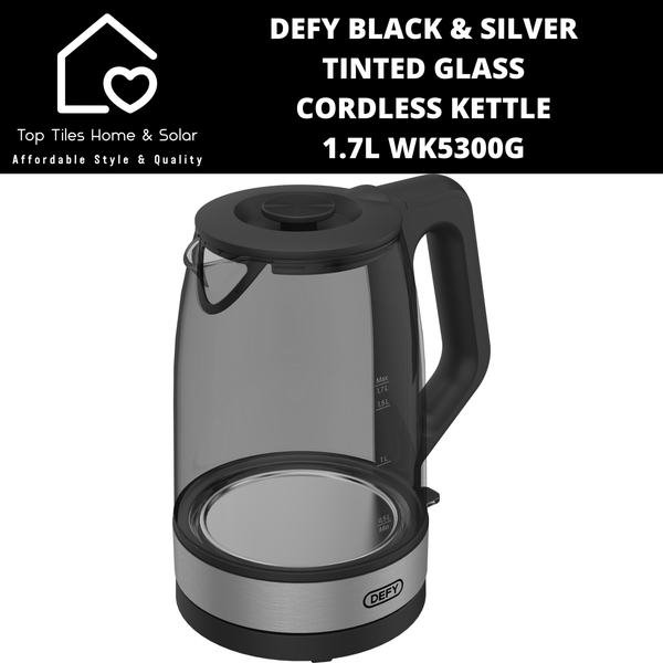 Defy Black & Silver Tinted Glass Cordless Kettle - 1.7L WK5300G