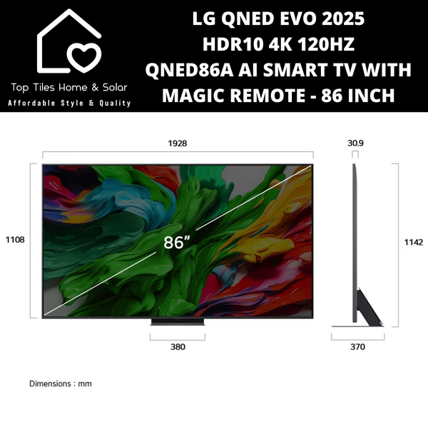 LG QNED EVO 2025 HDR10 4K 120Hz QNED86A AI Smart TV with Magic Remote - 86 Inch