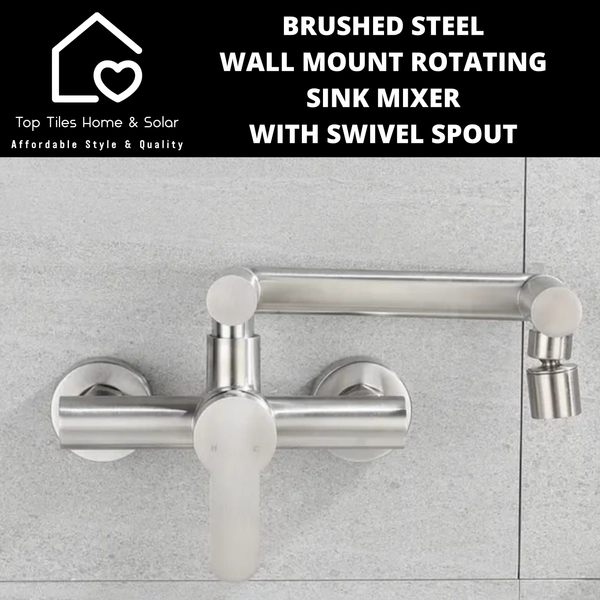 Brushed Steel Wall Mount Rotating Sink Mixer with Swivel Spout