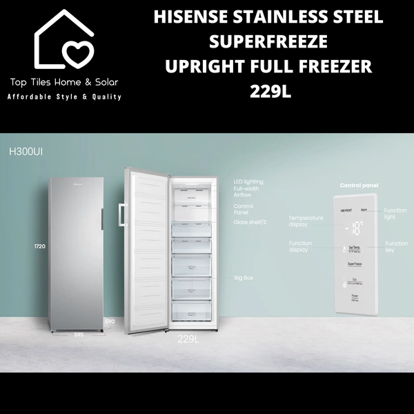 Hisense Stainless Steel SuperFreeze Upright Full Freezer - 229L