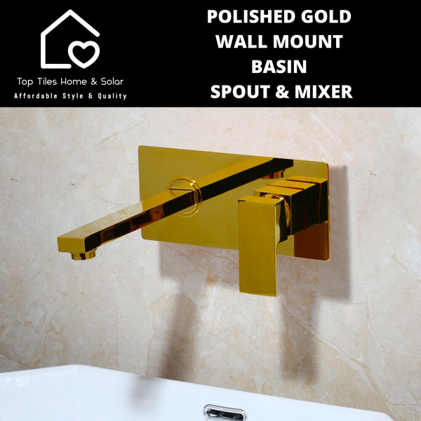 Polished Gold Wall Mount Basin Spout & Mixer