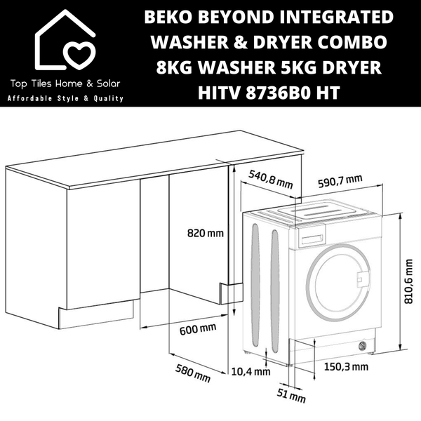 Beko Beyond Integrated Washer & Dryer Combo -  8kg Washer 5kg Dryer HITV 8736B0 HT