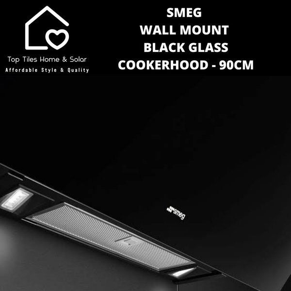 Smeg Wall Mount Universale Aesthetic Black Glass Cookerhood - 90cm