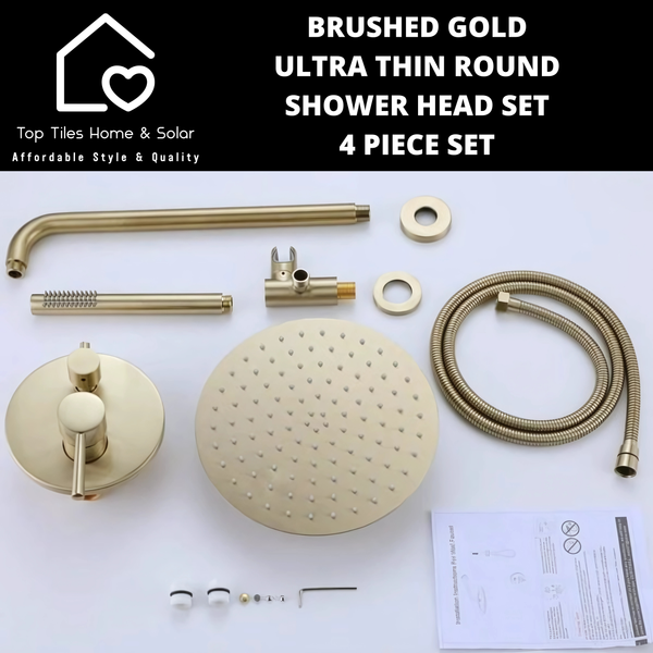 Brushed Gold Ultra Thin Round Shower Head Set - 4 Piece Set