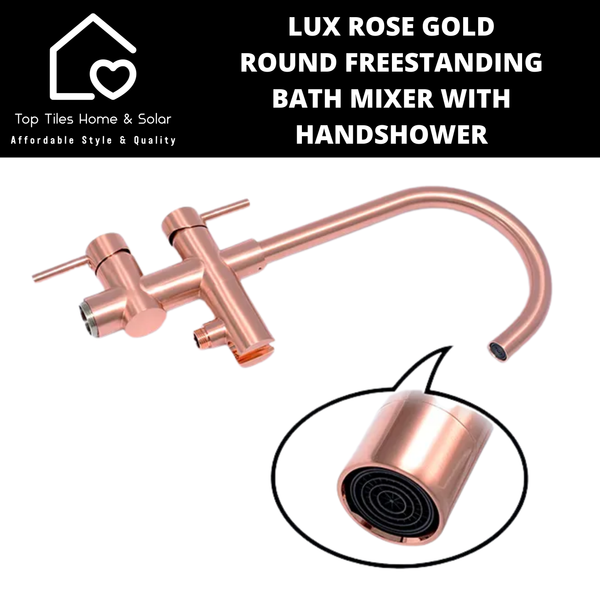 Lux Rose Gold Round Freestanding Bath Mixer With Handshower