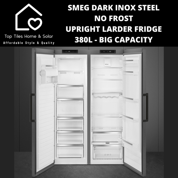 Smeg Dark Inox Steel No Frost Upright Larder Fridge - 380L Big Capacity