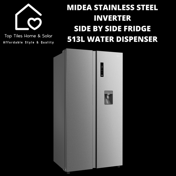 Midea Stainless Steel Inverter Side by Side Fridge - 513L Water Dispenser