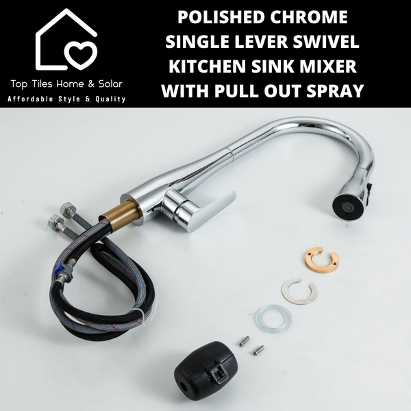Polished Chrome Single Lever Swivel Kitchen Sink Mixer with Pull Out Spray